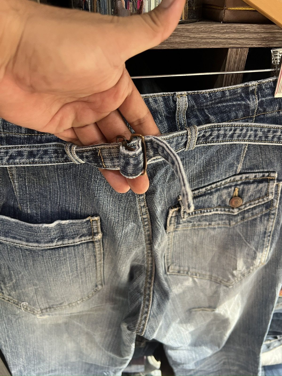 Michel Klein 🔥Klein Plus Homme Distressed Denim With Buckle Back Size US 33 - 15 Thumbnail