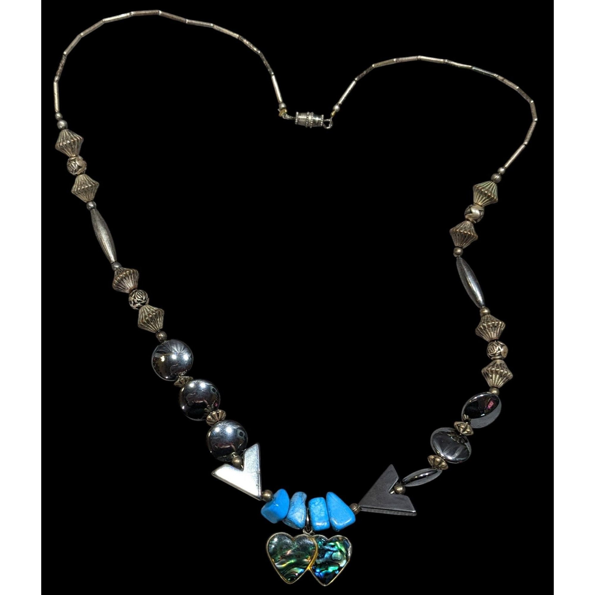 Other Vintage Handmade Romantic Heart Hematite Turquoise Liquid Si Size ONE SIZE - 1 Thumbnail