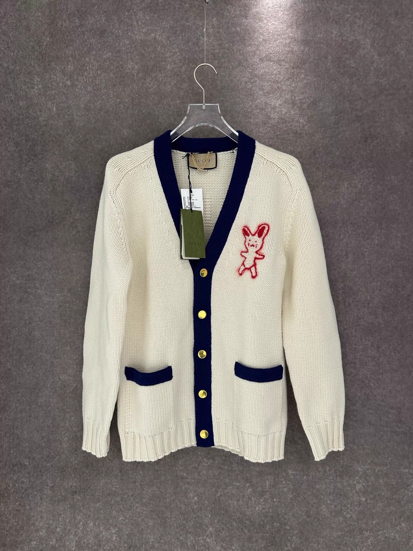 Gucci Multi Rabbit Embroidered V-Neck Cardigan XS Size US XS / EU 42 / 0 - 1 Thumbnail