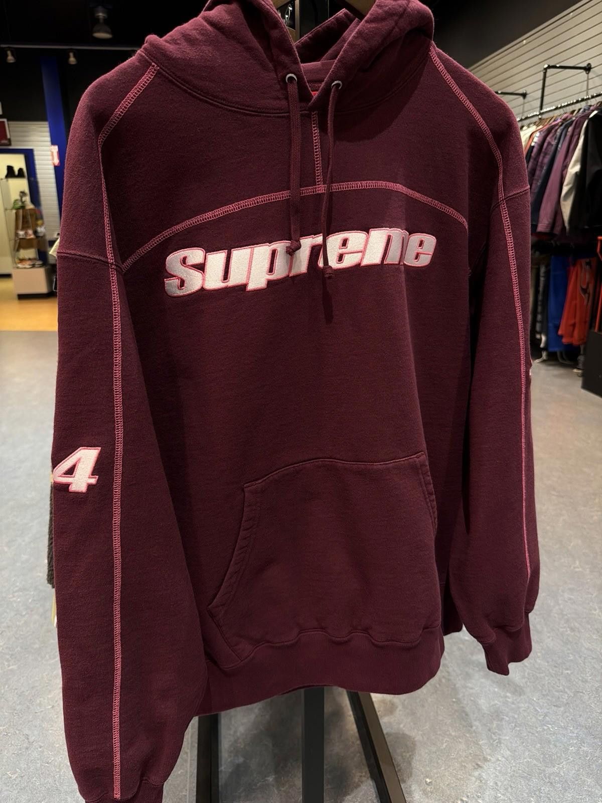 Supreme Size Large Supreme Overlock Hooded Sweatshirt Burgundy NEW Size US L / EU 52-54 / 3 - 3 Thumbnail