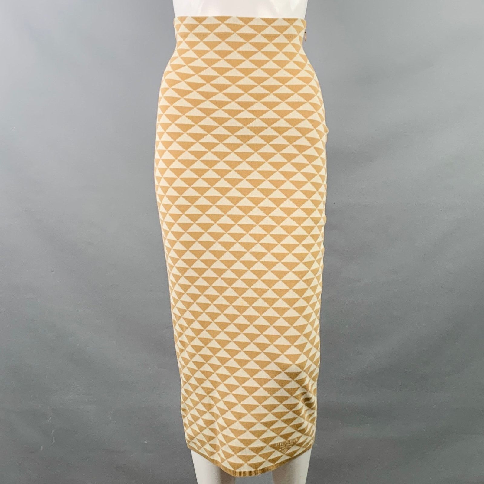Prada Beige Cream Cotton Triangle Pencil Midi Skirt Size 27" / US 4 / IT 40 - 1 Thumbnail