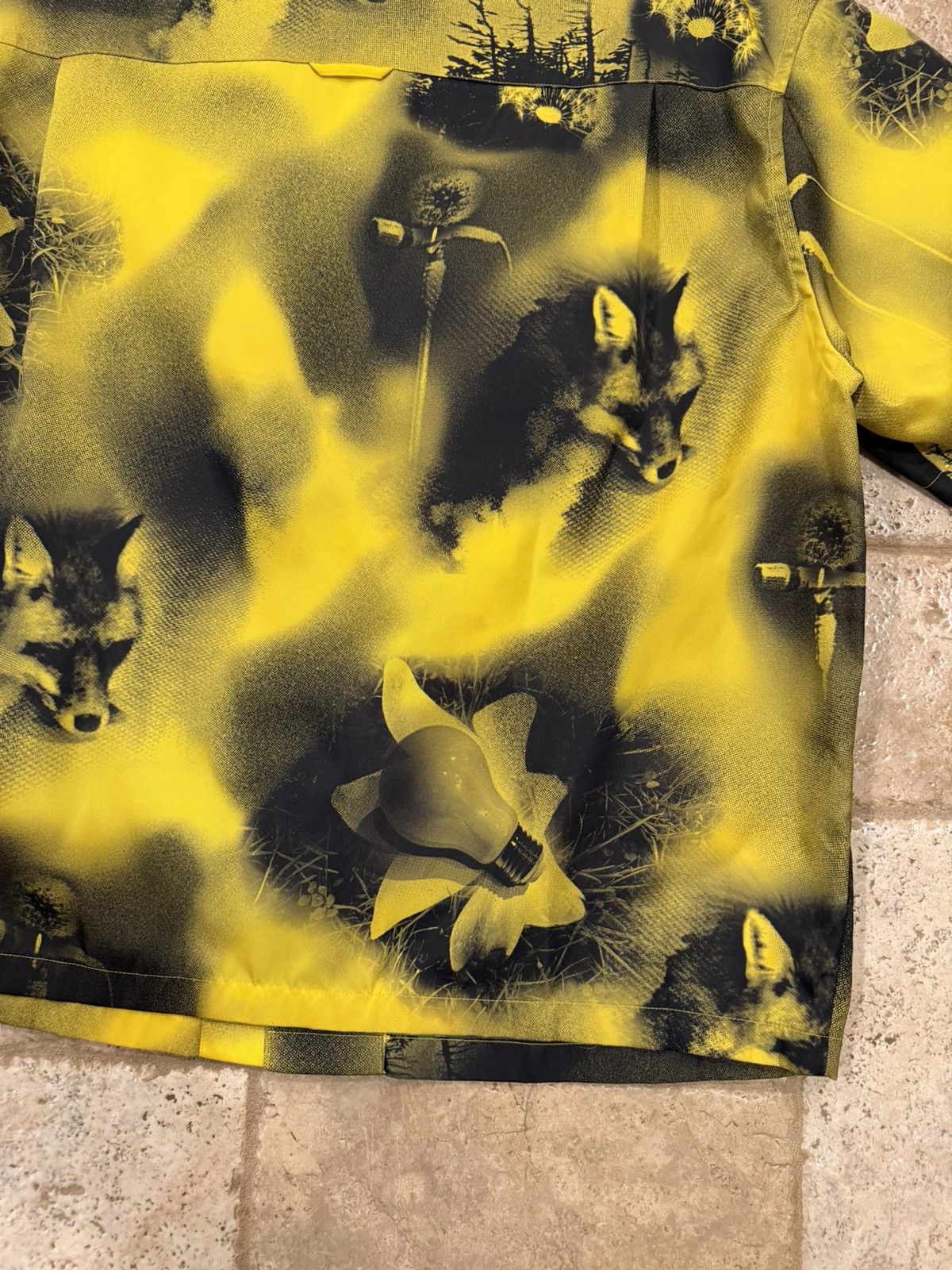 Prada Prada Abstract Fox-Print Yellow Nylon Yellow Bowling Shirt Size US L / EU 52-54 / 3 - 9 Thumbnail