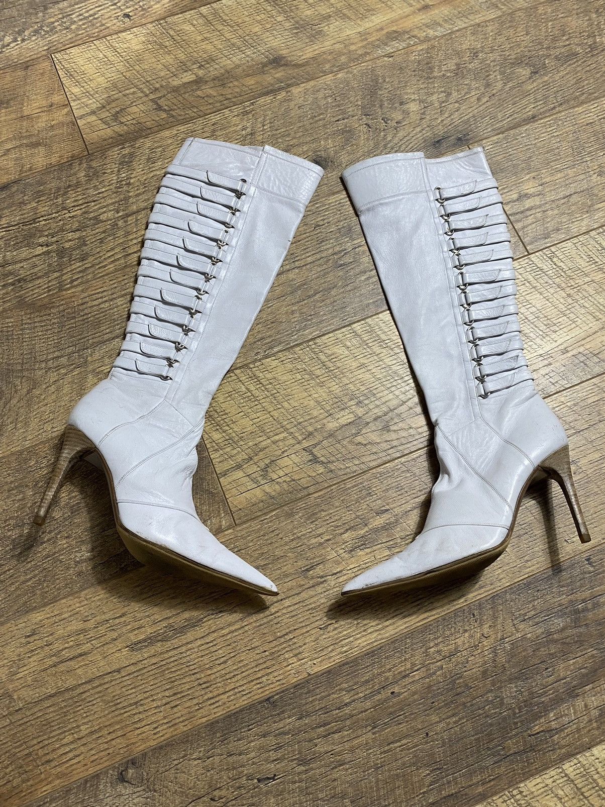 Vintage Goffredo Fantini White Leather Knee High Boots 38 VERO CUOIO Size US 8 / IT 38 - 5 Thumbnail