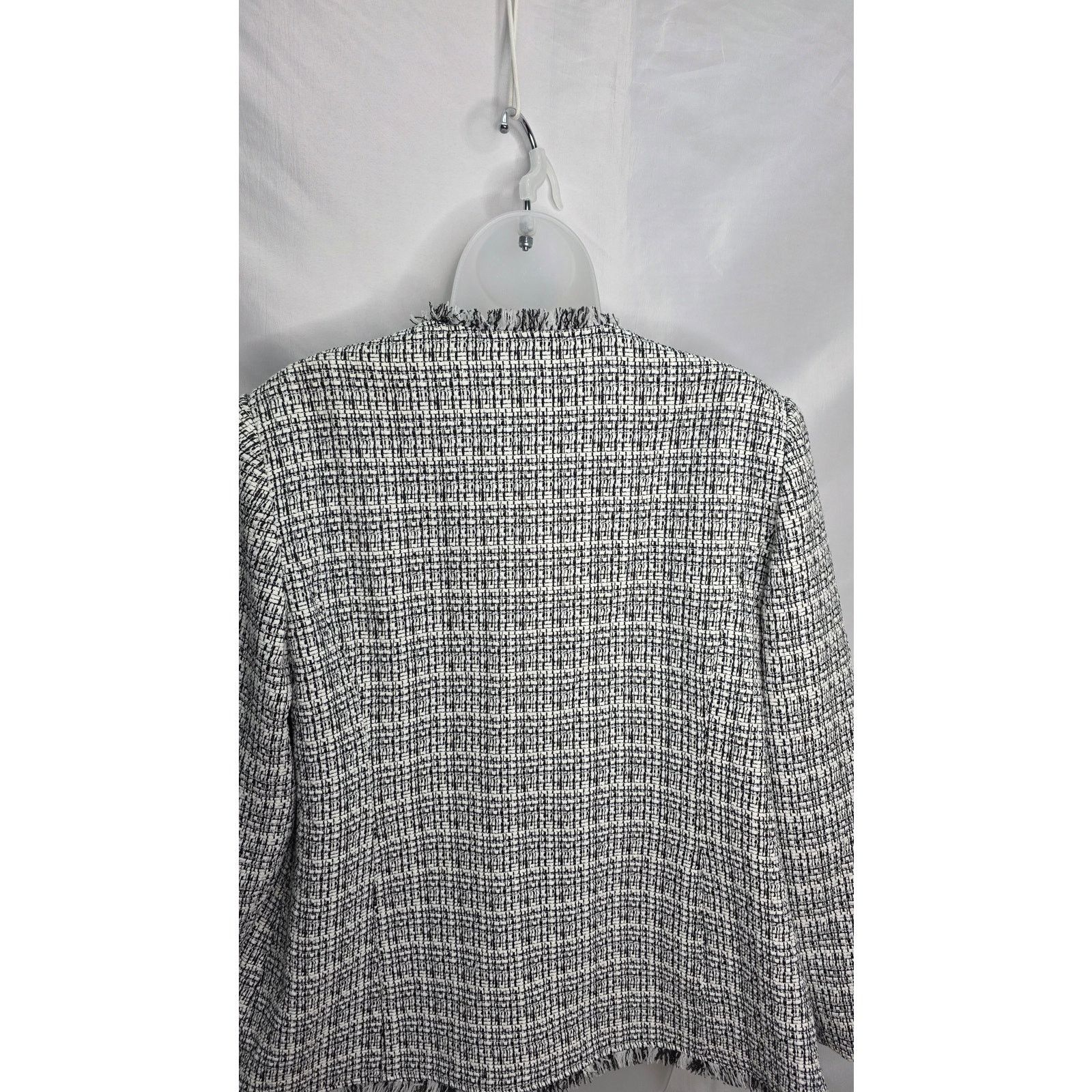 Other Chico's Black & White Tweed Jacket with Fringe Edging Large Size L / US 10 / IT 46 - 11 Thumbnail