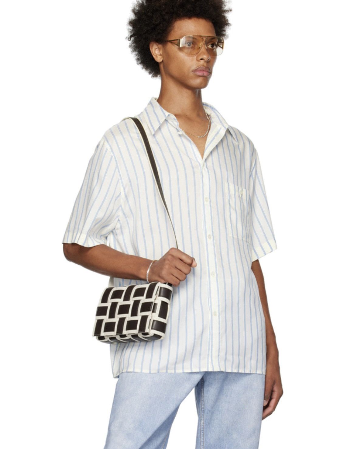 Bottega Veneta Bottega Veneta Silk Striped Short Sleeve Shirt Size US M / EU 48-50 / 2 - 2 Thumbnail
