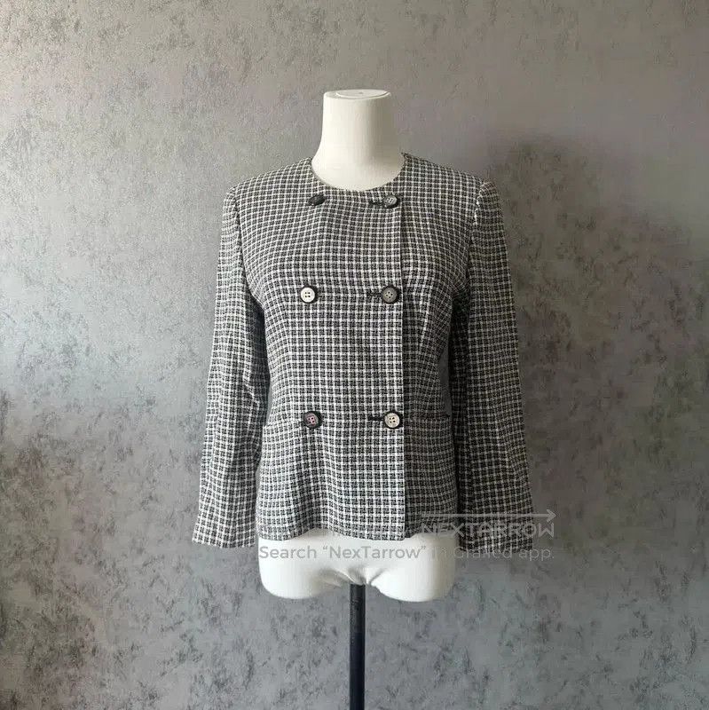 Burberry Colorblock Wool Blend Houndstooth Short Coat.