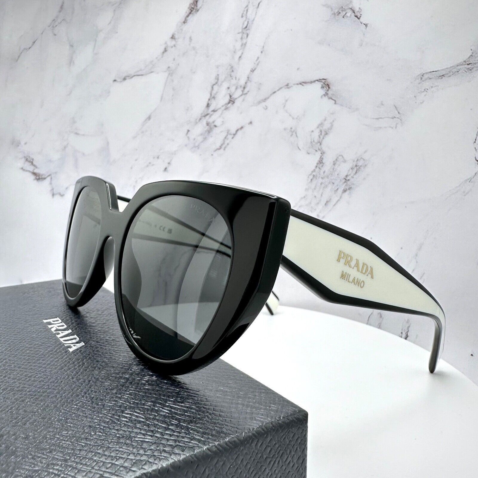 Prada New PRADA Sunglasses Symbole Black White Gold Metallic Logo Size ONE SIZE - 16 Thumbnail