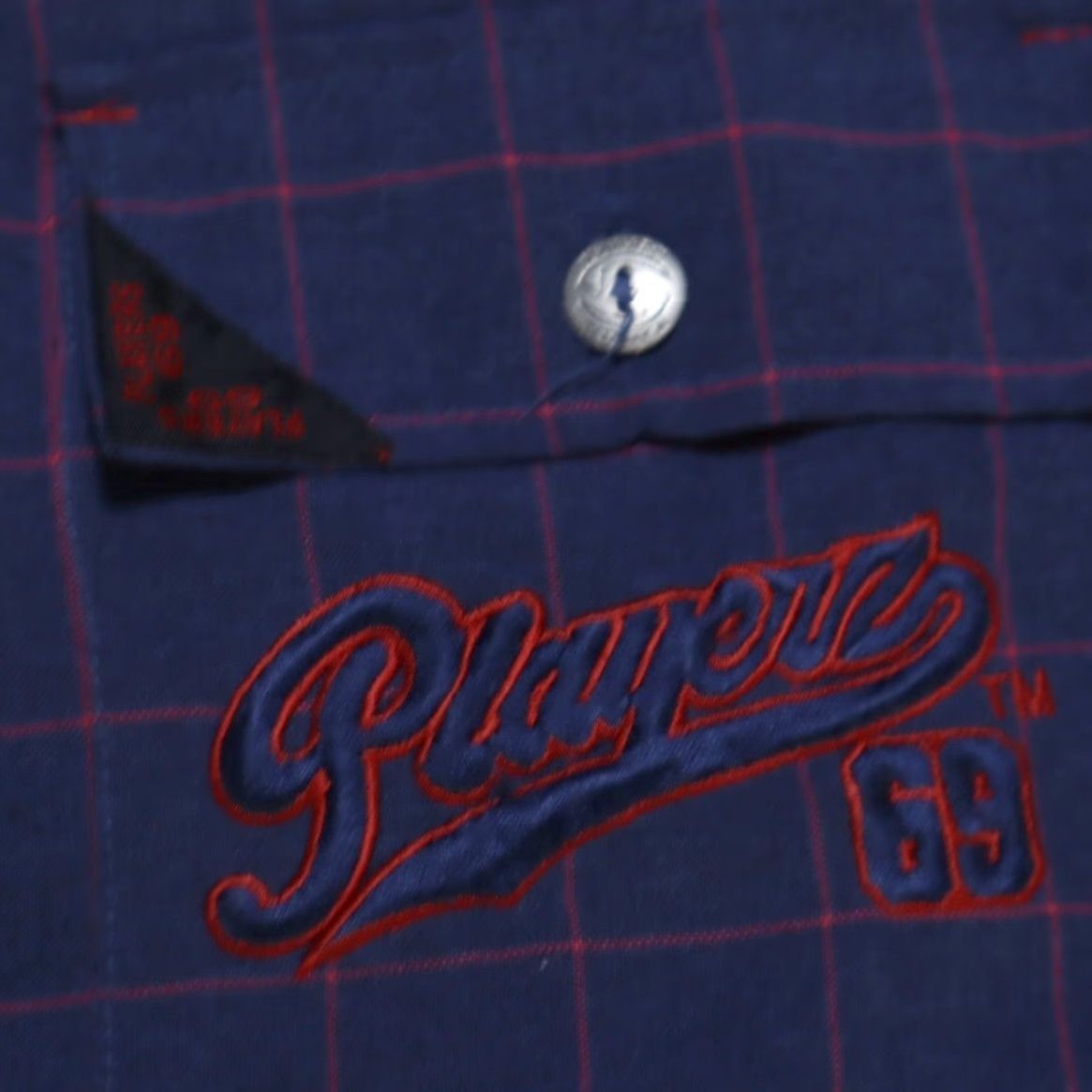 Vintage Players69 Grid Polyester Striped Button Up Shirt Navy Blue Men's L Shirt Size US L / EU 52-54 / 3 - 7 Thumbnail