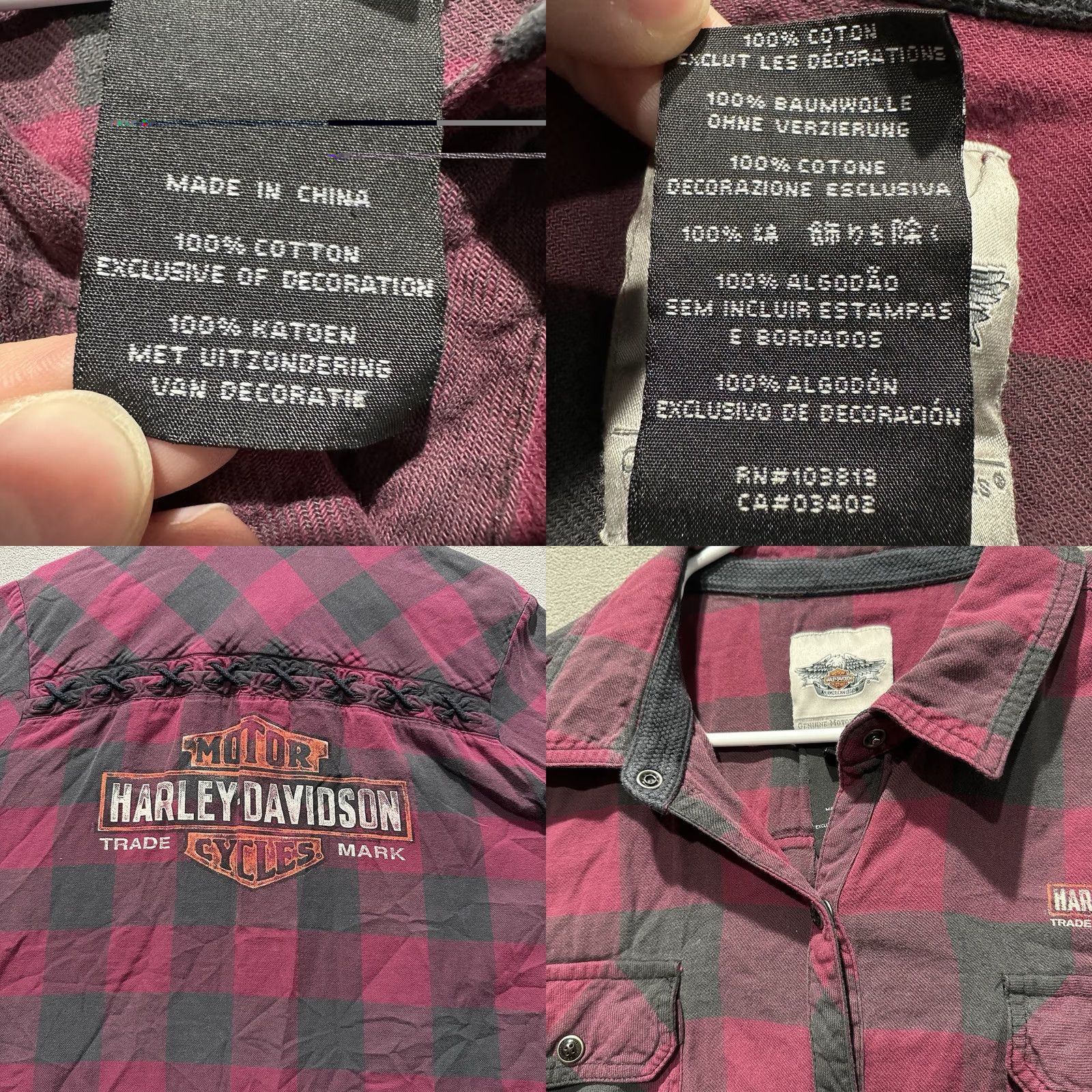 Harley Davidson Harley-Davidson Shirt Womens 1W Burgundy Plaid Snap Up Button Up Moto EUC Motorcycle Size XL / US 12-14 / IT 48-50 - 8 Thumbnail