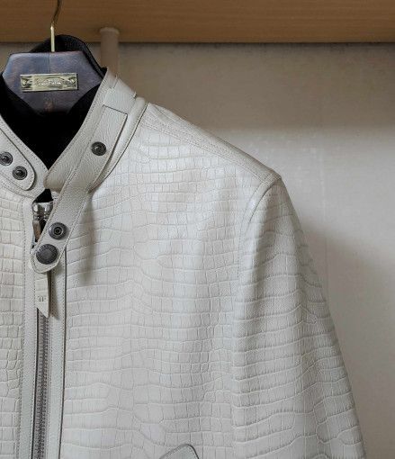 Tom Ford o1sm1stk0824 Leather Racer Jacket in Ivory Size US M / EU 48-50 / 2 - 2 Thumbnail