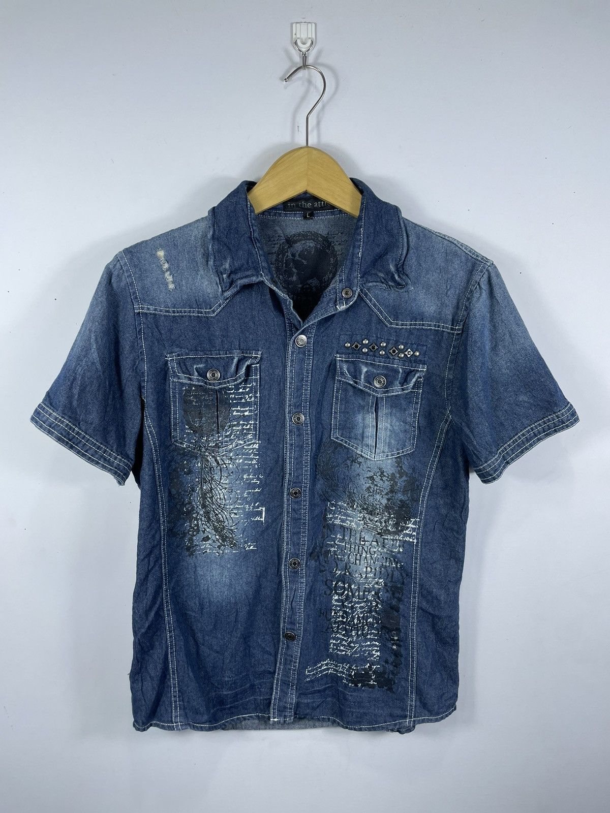 IN THE ATTIC-Japanese Distressed Studded Poem Shirt