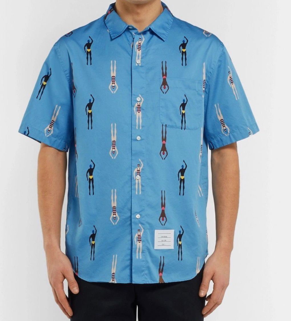 Thom Browne Thom Browne - Printed Cotton Shirt Light blue size 4 Medium Size US M / EU 48-50 / 2 - 9 Thumbnail