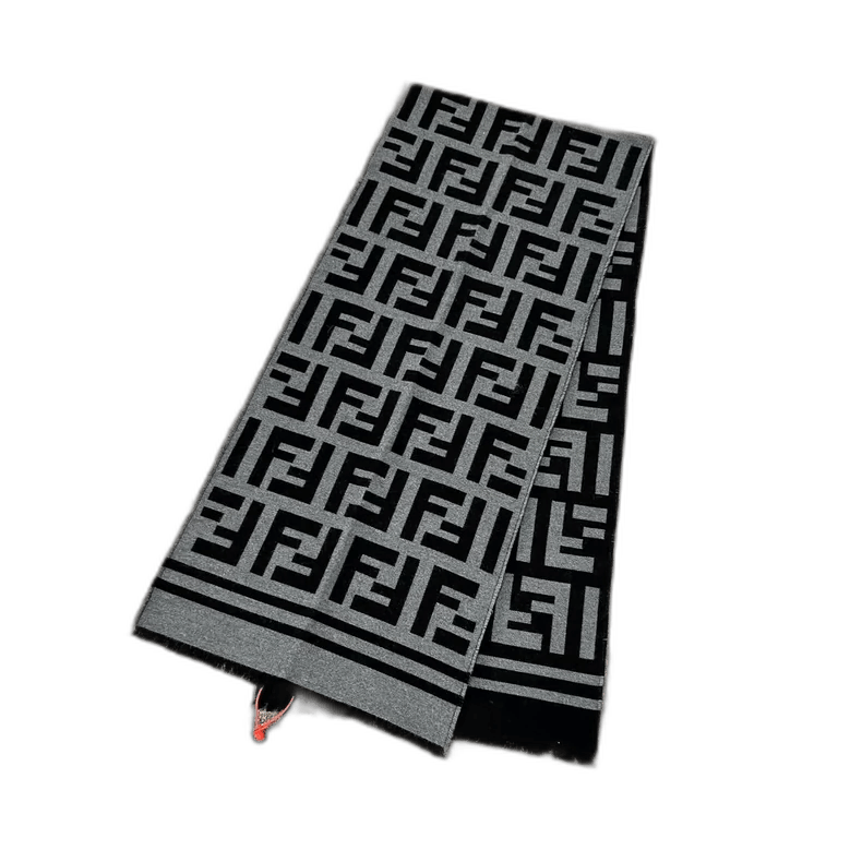 Fendi Fendi Logo Wool Scarf in Gray and Black Size ONE SIZE - 1 Thumbnail