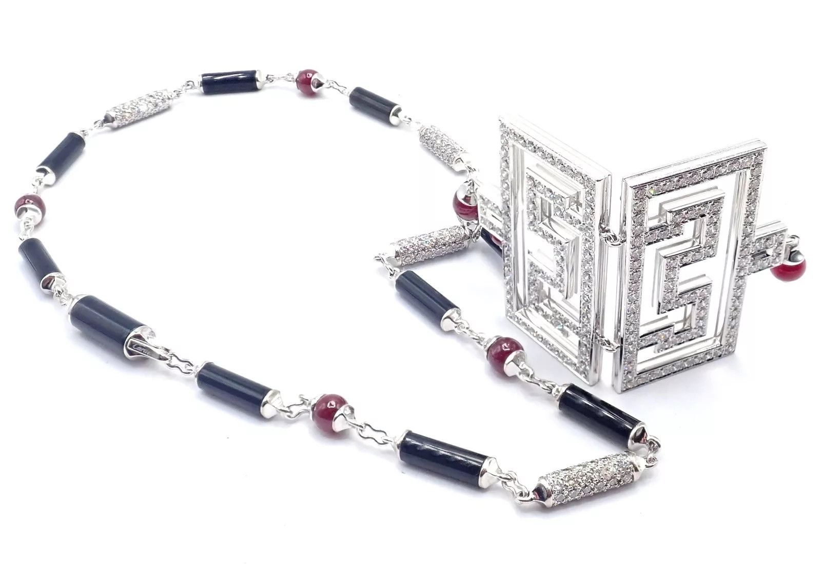 Cartier 18k White Gold Onyx Ruby Diamond Pendant Necklace Size ONE SIZE - 5 Thumbnail