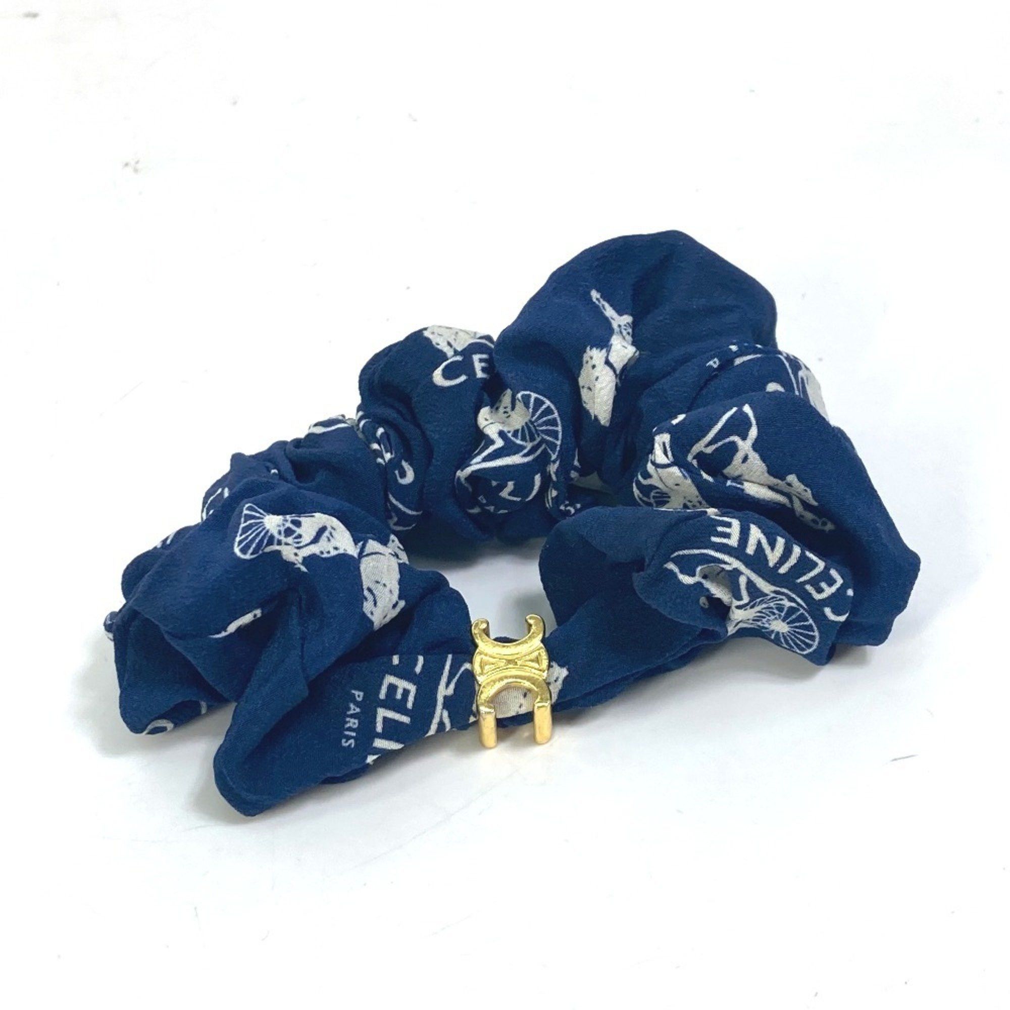 CELINE Sulky Logo Hair Accessory Silk Scrunchie Women's Blue