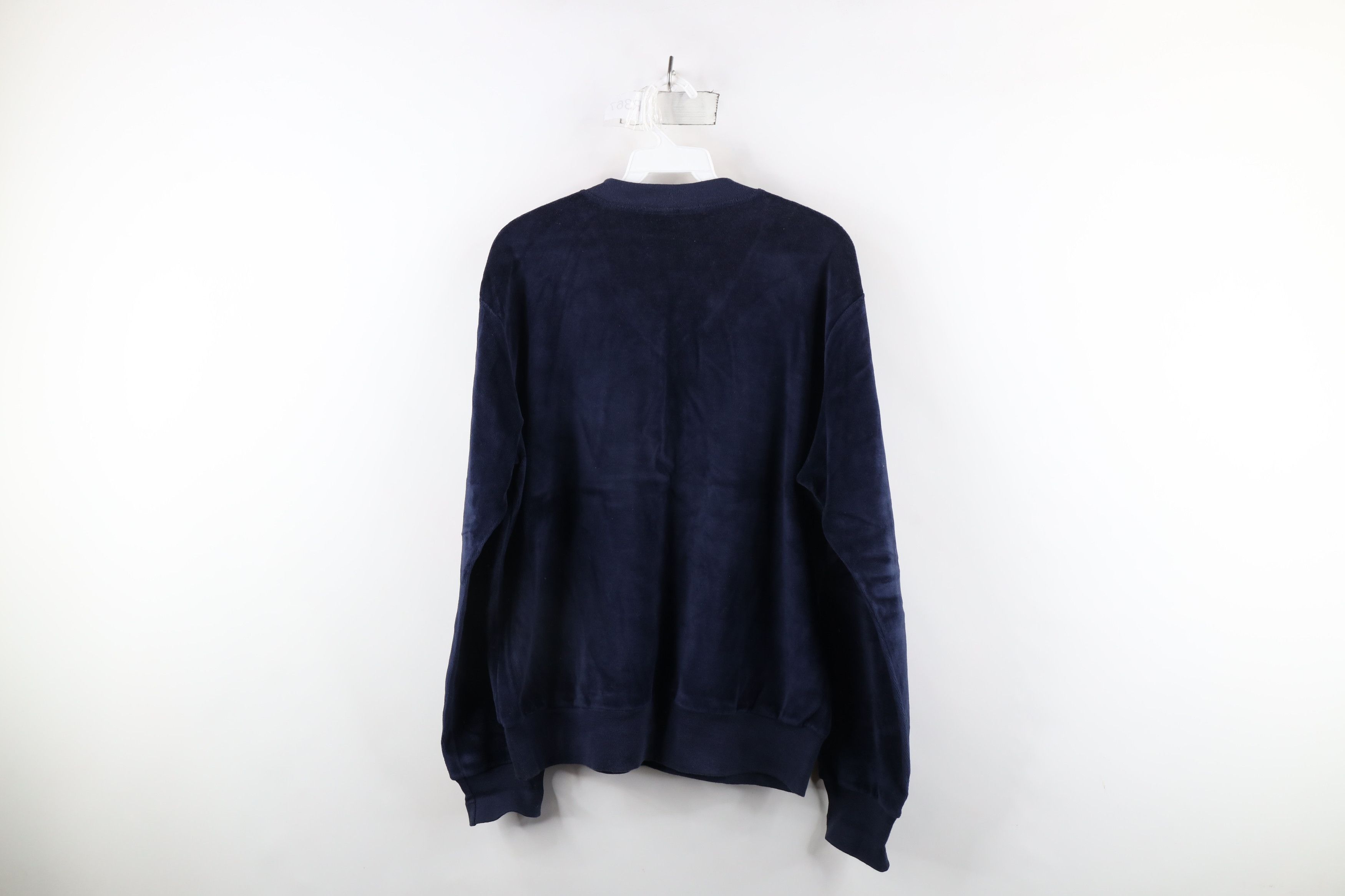 Vintage Vintage 70s Macys Velvet Velour V-Neck Sweater Navy Blue Size US L / EU 52-54 / 3 - 7 Thumbnail