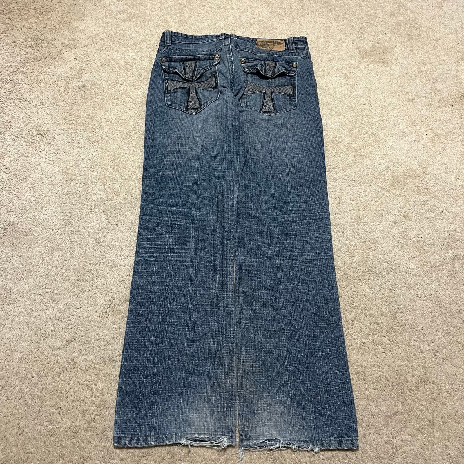 Other Y2K The Machine Skater Cross Embroidered Faded Jeans 32x31.5 Size US 32 / EU 48 - 2 Thumbnail
