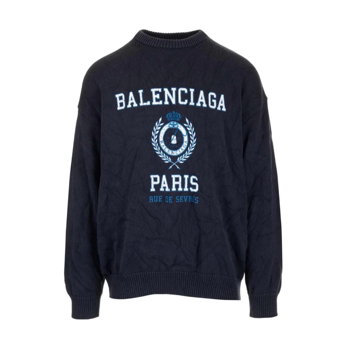 Balenciaga o1mle0924 College Crest Crewneck in Navy Blue Size US XL / EU 56 / 4 - 1 Thumbnail