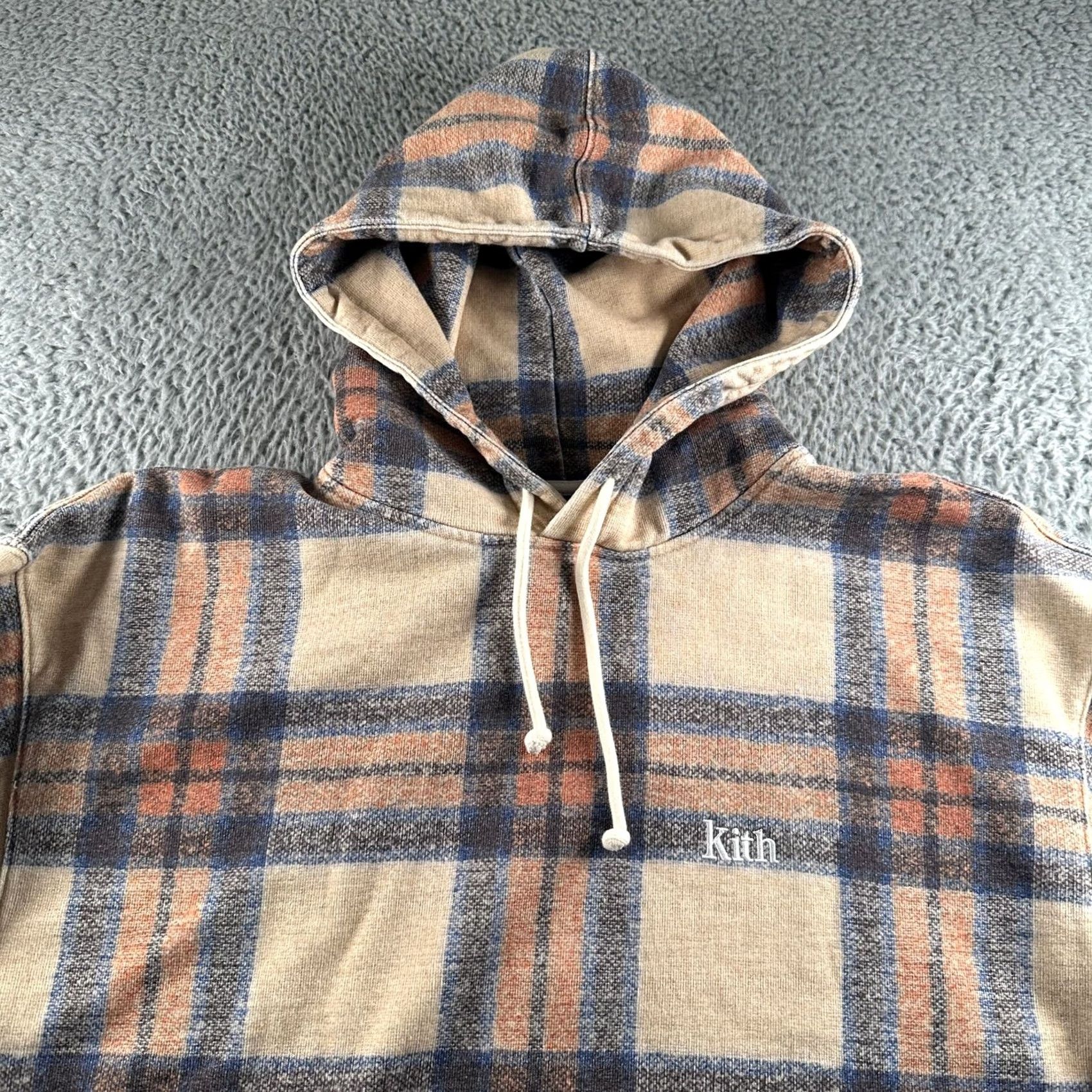 Kith Kith Hoodie Mens L Plaid Pullover Pocket Beige Blue Rust Fleece Lined Relaxed Size US L / EU 52-54 / 3 - 2 Thumbnail