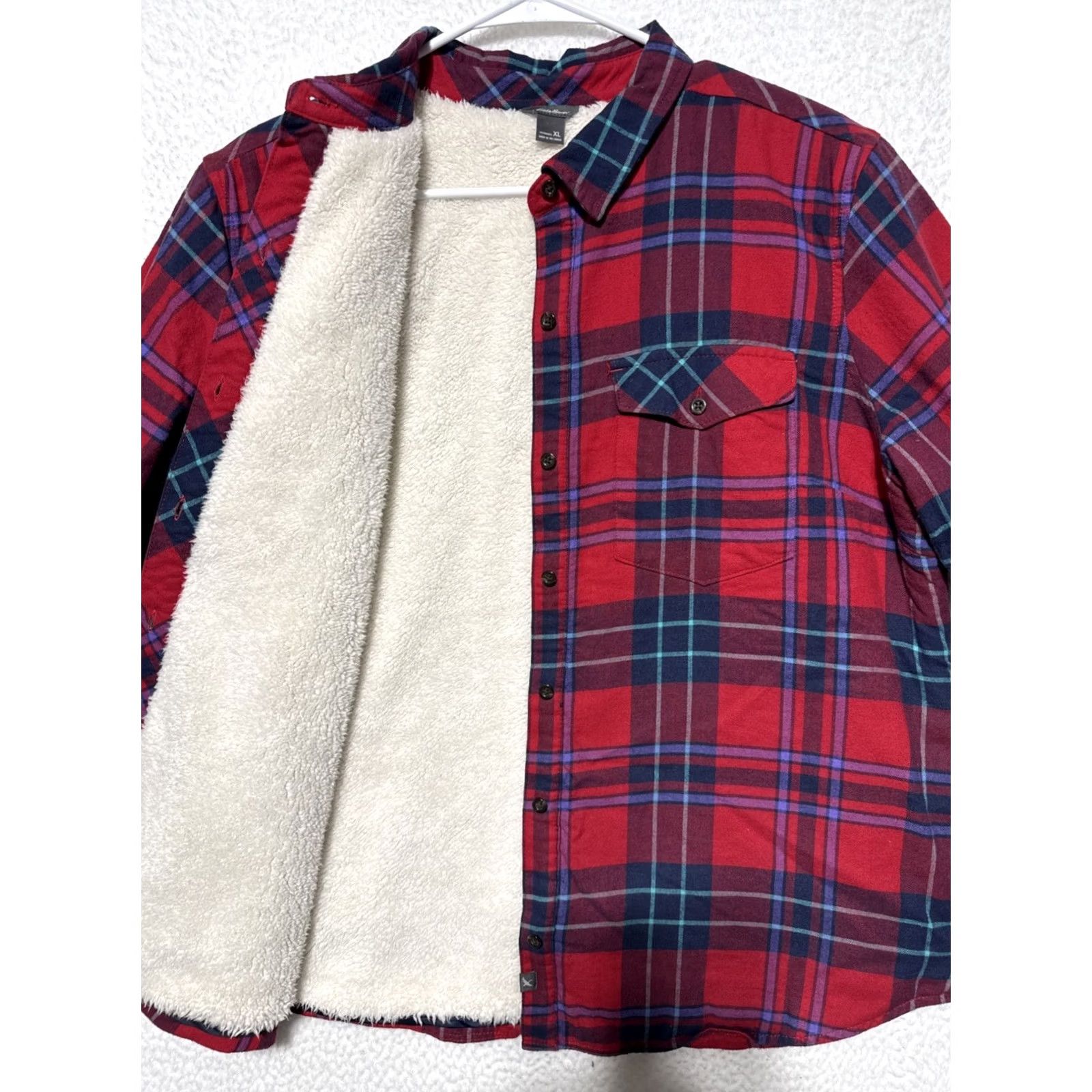 Eddie Bauer Eddie Bauer Shacket XL Classic Buffalo Plaid Flannel Sherpa Lined Women Button-Up Shirt Jacket Multicolor Plaid Casual Fall Winter Spring Size XL / US 12-14 / IT 48-50 - 2 Thumbnail