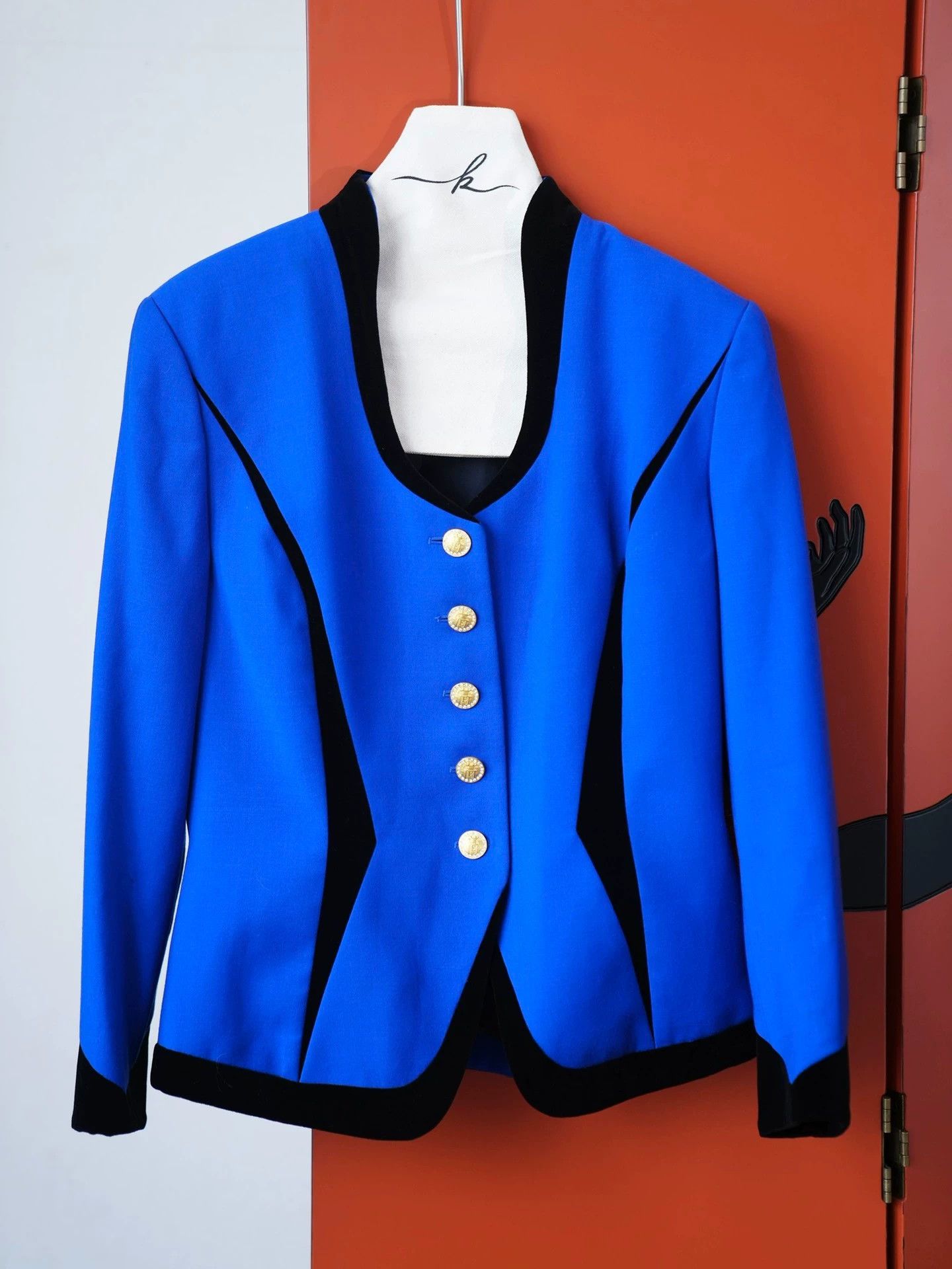 Escada Escada Vtg Blue Gold Wool & Black Velvet Suit Jacket D40 Size S / US 4 / IT 40 - 2 Thumbnail
