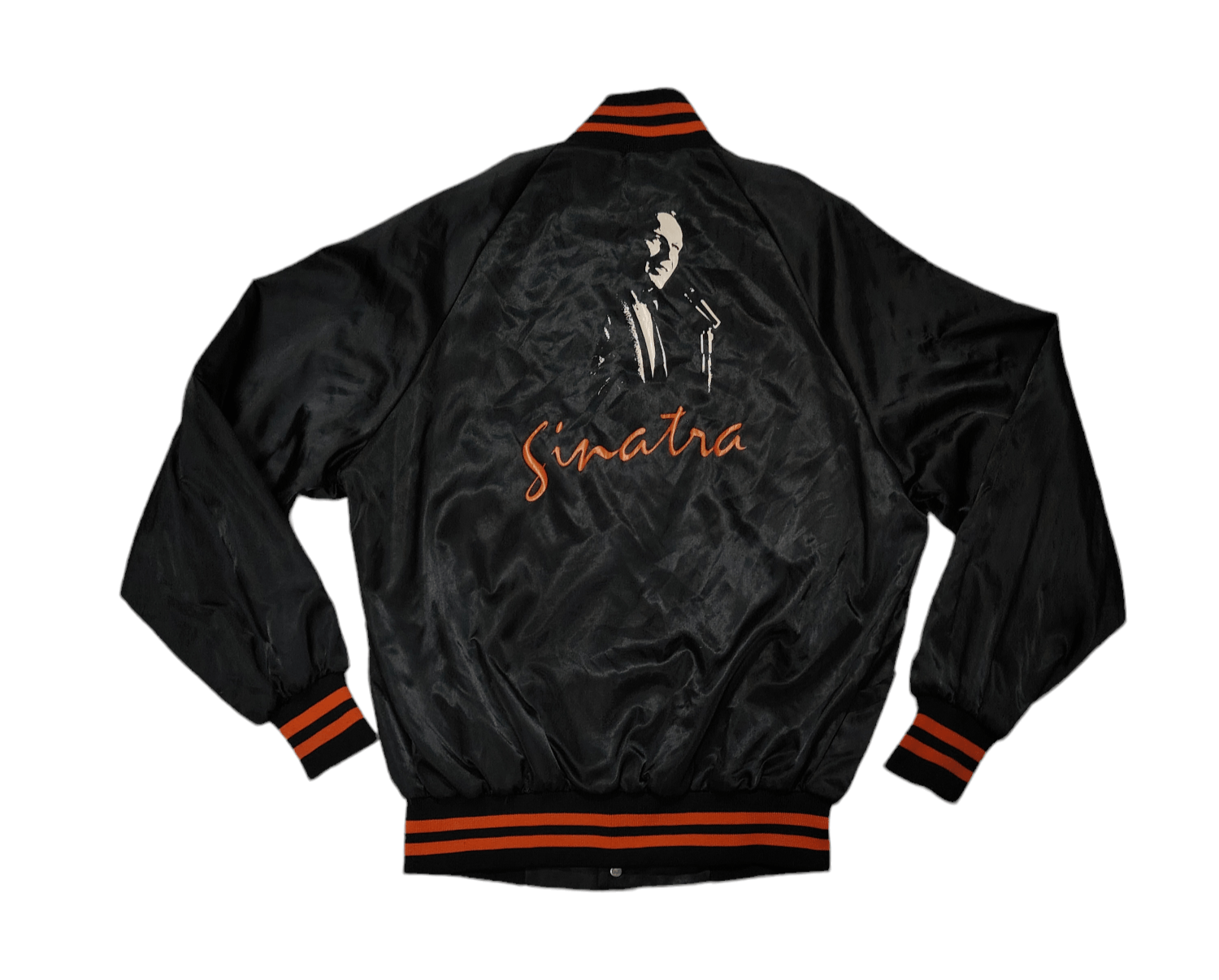image of Band Tees x Made In USA Frank Sinatra '80S Tour Satin Acket in Black, Men's (Size Large)