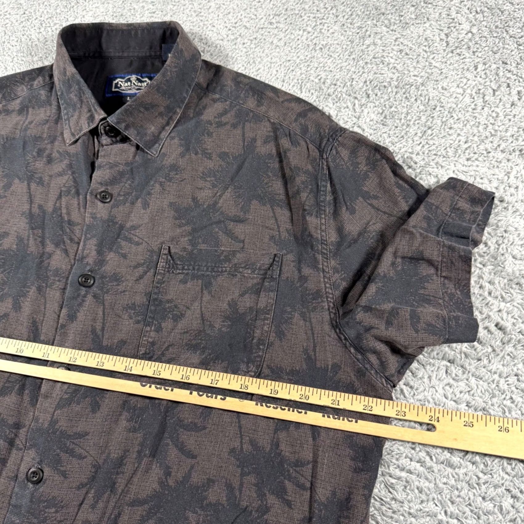 Nat Nast Nat Nast Button Up Shirt Mens Large Grey Silk Cotton Palm Tree Tropical S/S Size US L / EU 52-54 / 3 - 7 Thumbnail