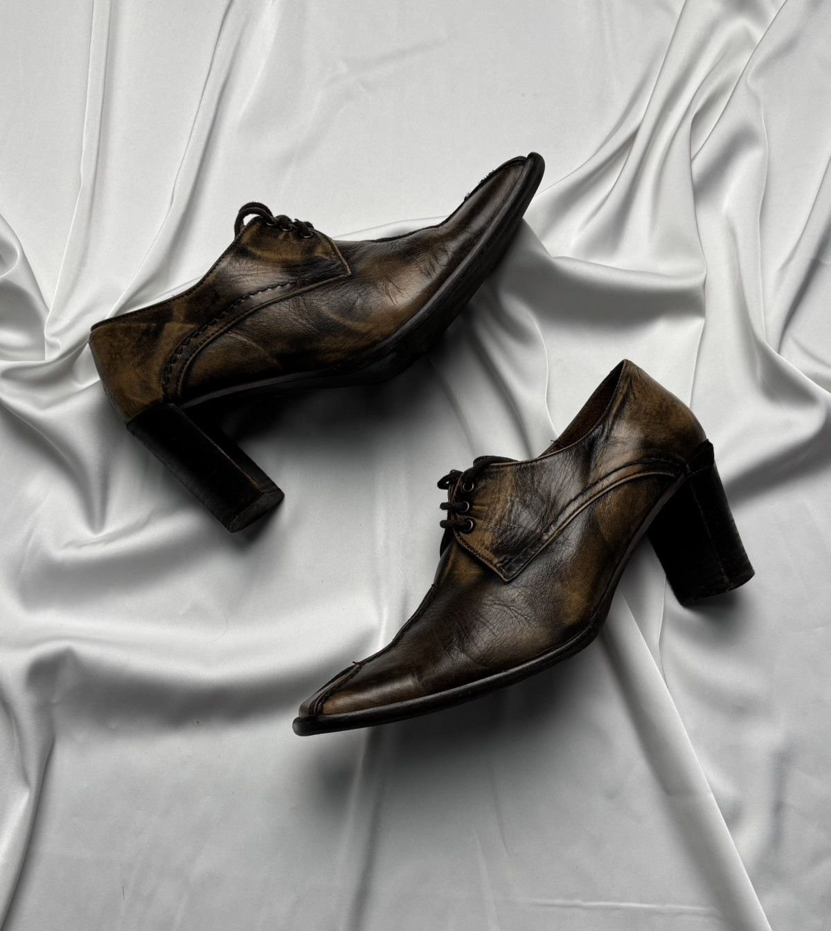 Avant Garde x Vintage Faded Leather Heels Shoes in Brown, Women's (Size 9)