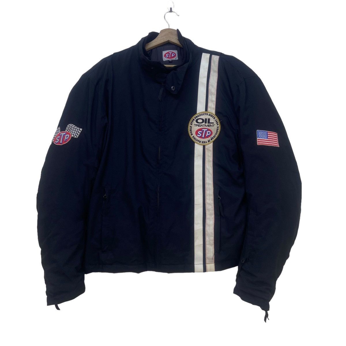 STP Oil Treatment US Flag Padded Biker Jacket
