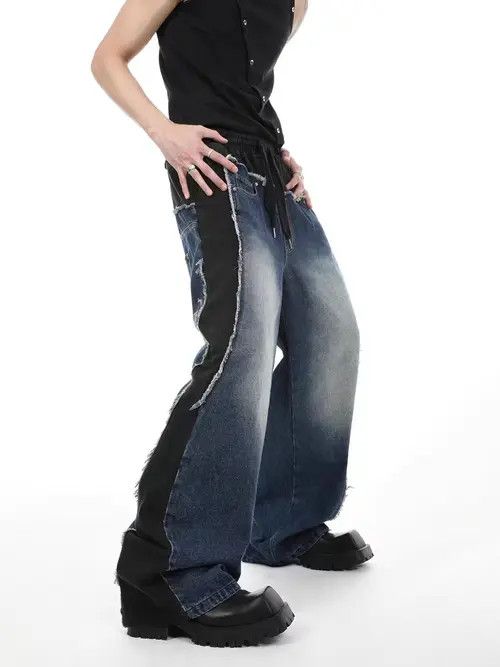 VIBE Wide-leg irregular jeans with retro patchwork design Size US 34 / EU 50 - 7 Thumbnail