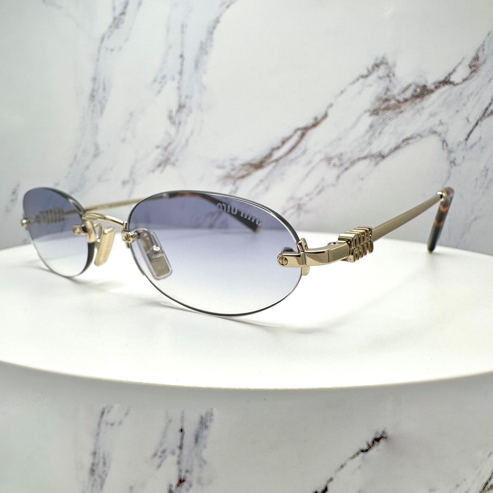 Miu Miu New MIU MIU Sunglasses Oval MU A54S Gold Rimless Gradient Size ONE SIZE - 24 Thumbnail