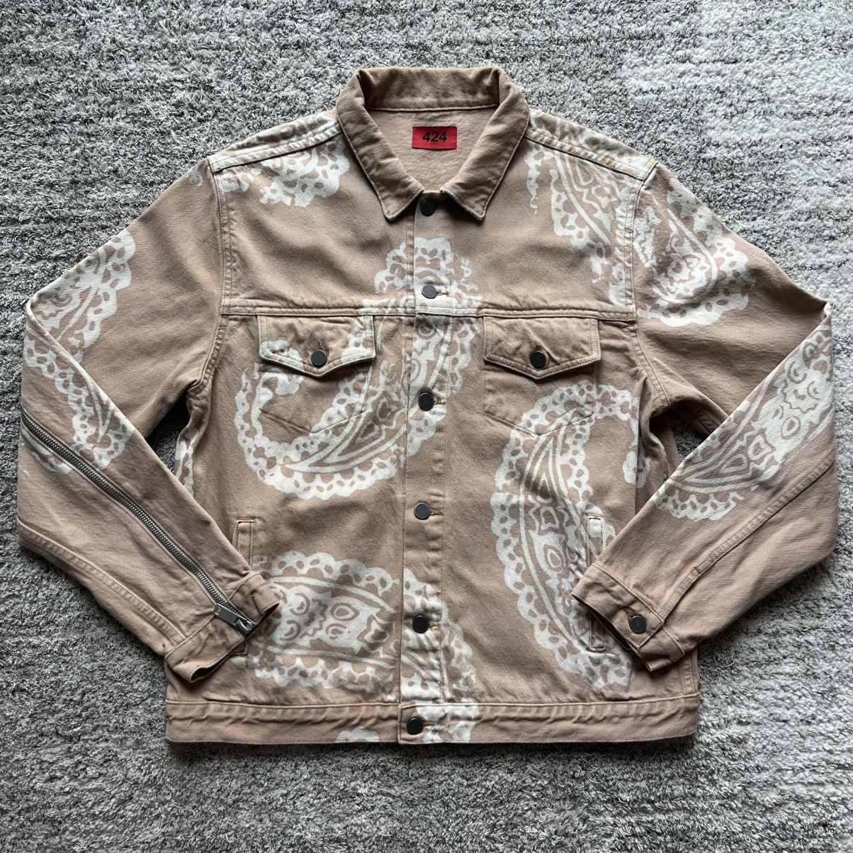 424 424 Paisley Denim Trucker Jacket Size XL. Size US XL / EU 56 / 4 - 1 Thumbnail