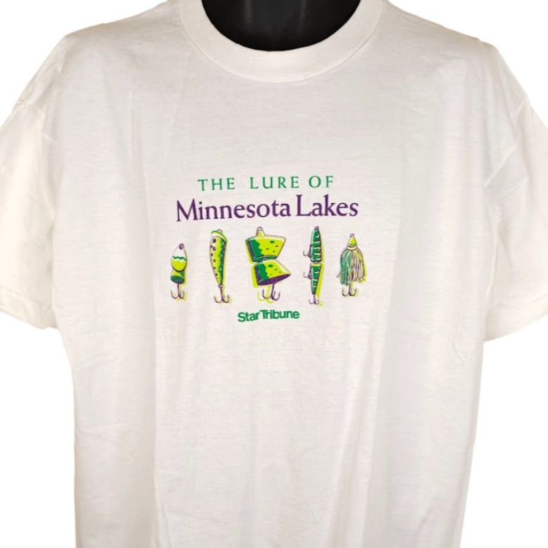Fruit Of The Loom VINTAGE Minnesota Lakes T Shirt Mens Size XL White 90s Fishing Lures Made In USA Fruit of the Loom Shirt Mens XL White 90s Fishing Lures Made In USA Size US XL / EU 56 / 4 - 2 Thumbnail