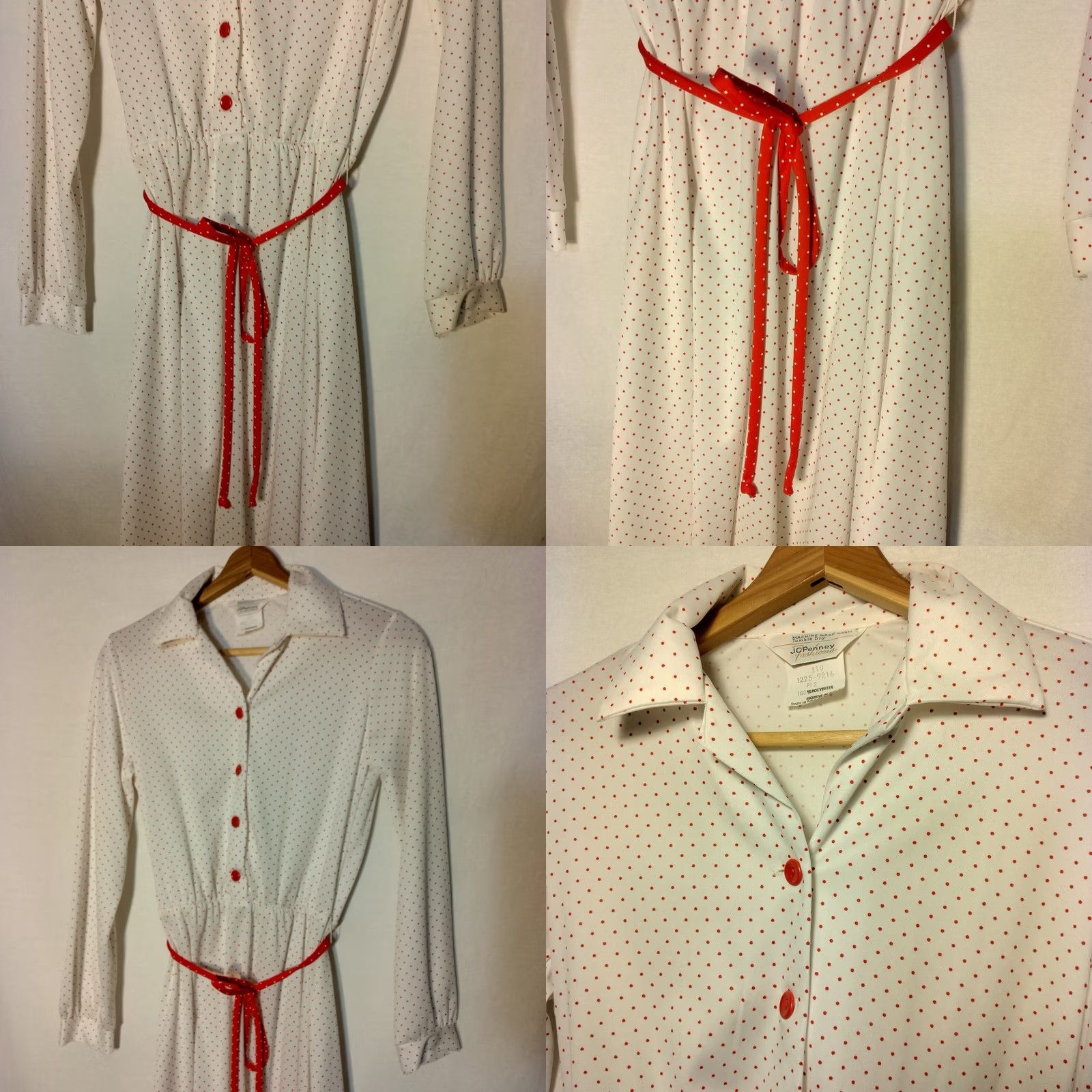 JCPenney VINTAGE JC Penney Dress Shirt Dress Womens 10 Red Polka Dot Midi Belted Waist 1970s ILGWU Size L / US 10 / IT 46 - 9 Thumbnail
