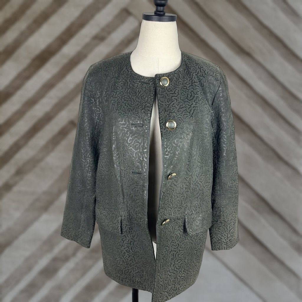 Vintage VINTAGE Giorgio Di Sant Angelo Leather Jacket Womens Small Olive Green Textured Bohemian 80s 90s Retro Casual Womens Size S / US 4 / IT 40 - 1 Thumbnail