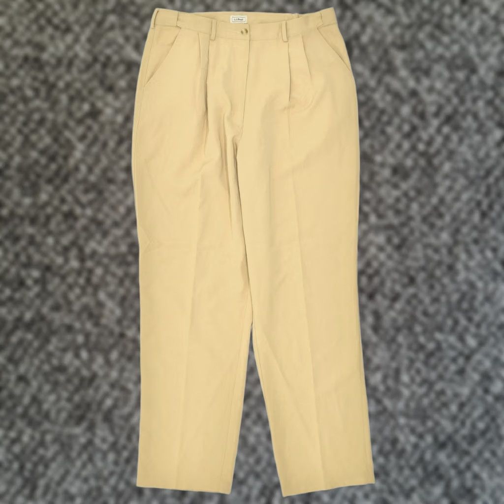 Vintage L.L.BEAN Womens Tall Straight Chino Trousers Beige W32 L32 Polyester Size 24" / US 00 / IT 34 - 1 Thumbnail