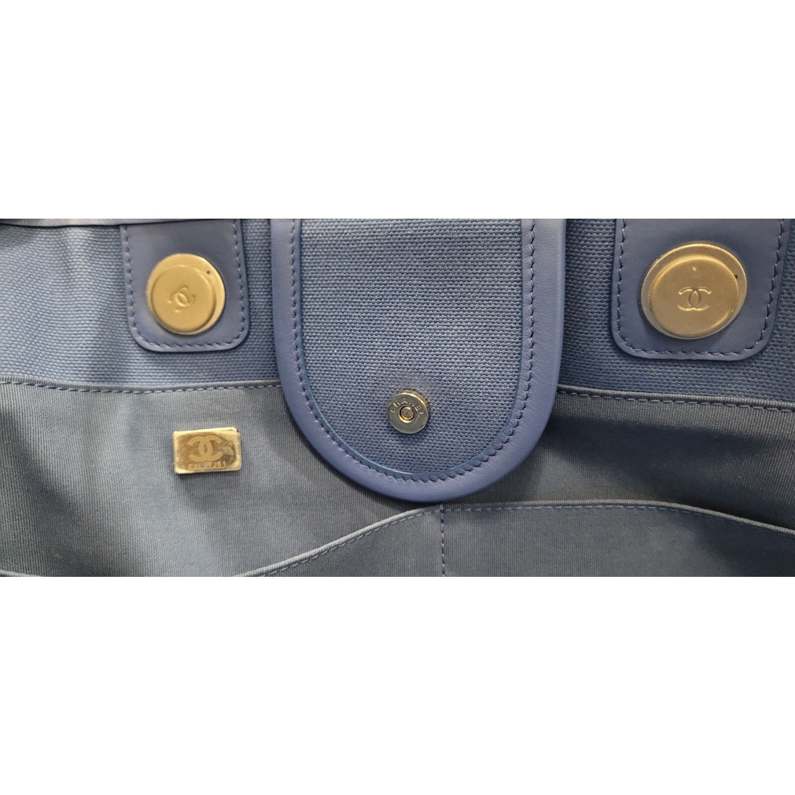 Chanel Chanel Deauville Tote Pinstripe Cotton Medium Size ONE SIZE - 19 Thumbnail