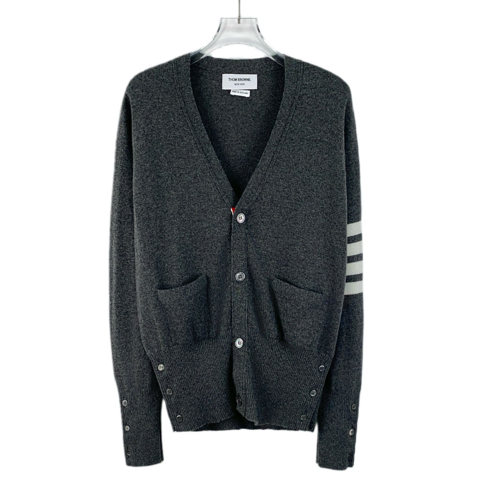 Thom Browne Dark Grey 4-Bar Cashmere Cardigan (Size 3)
