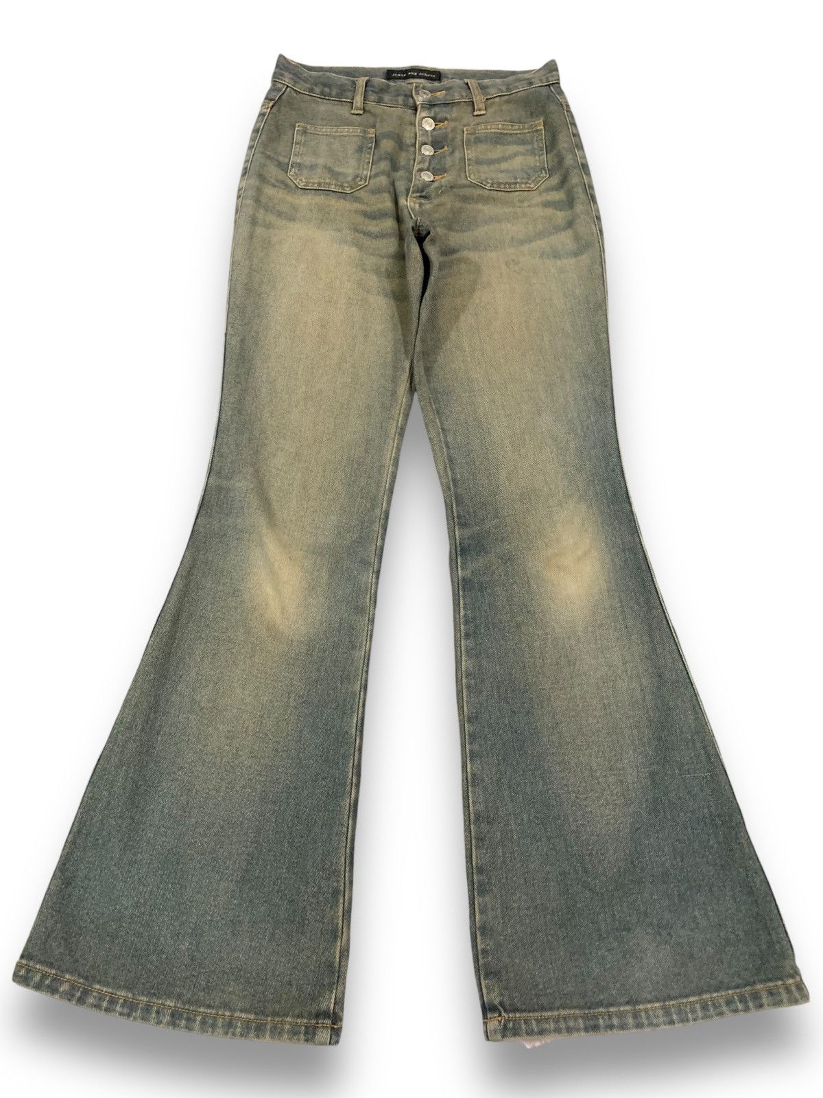 Japanese Brand Yellow Mud Wash Flare Bell Bottom Jeans