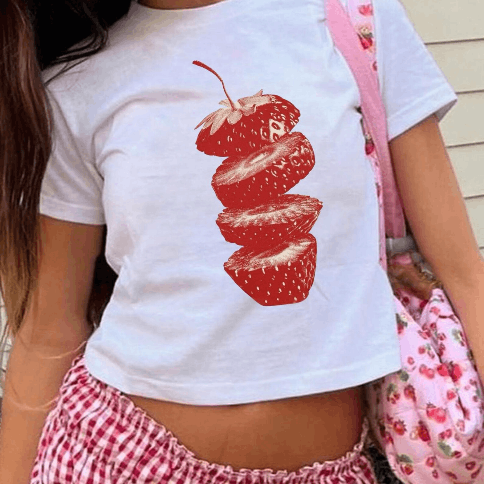Other Slashed Strawberry Baby Tee – Y2K Grunge Crop Top Size S / US 4 / IT 40 - 1 Thumbnail
