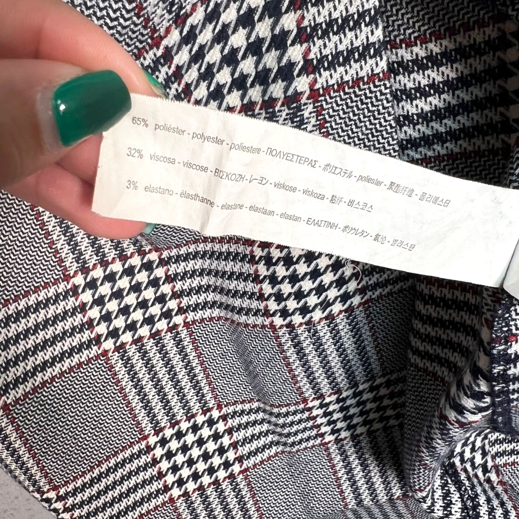 Zara Zara Woman Plaid Pencil Skirt XS Gray Red Houndstooth Check High Waist Stretch Midi Skirt Women XS Gray Valentino? Size 26" / US 2 / IT 38 - 4 Thumbnail