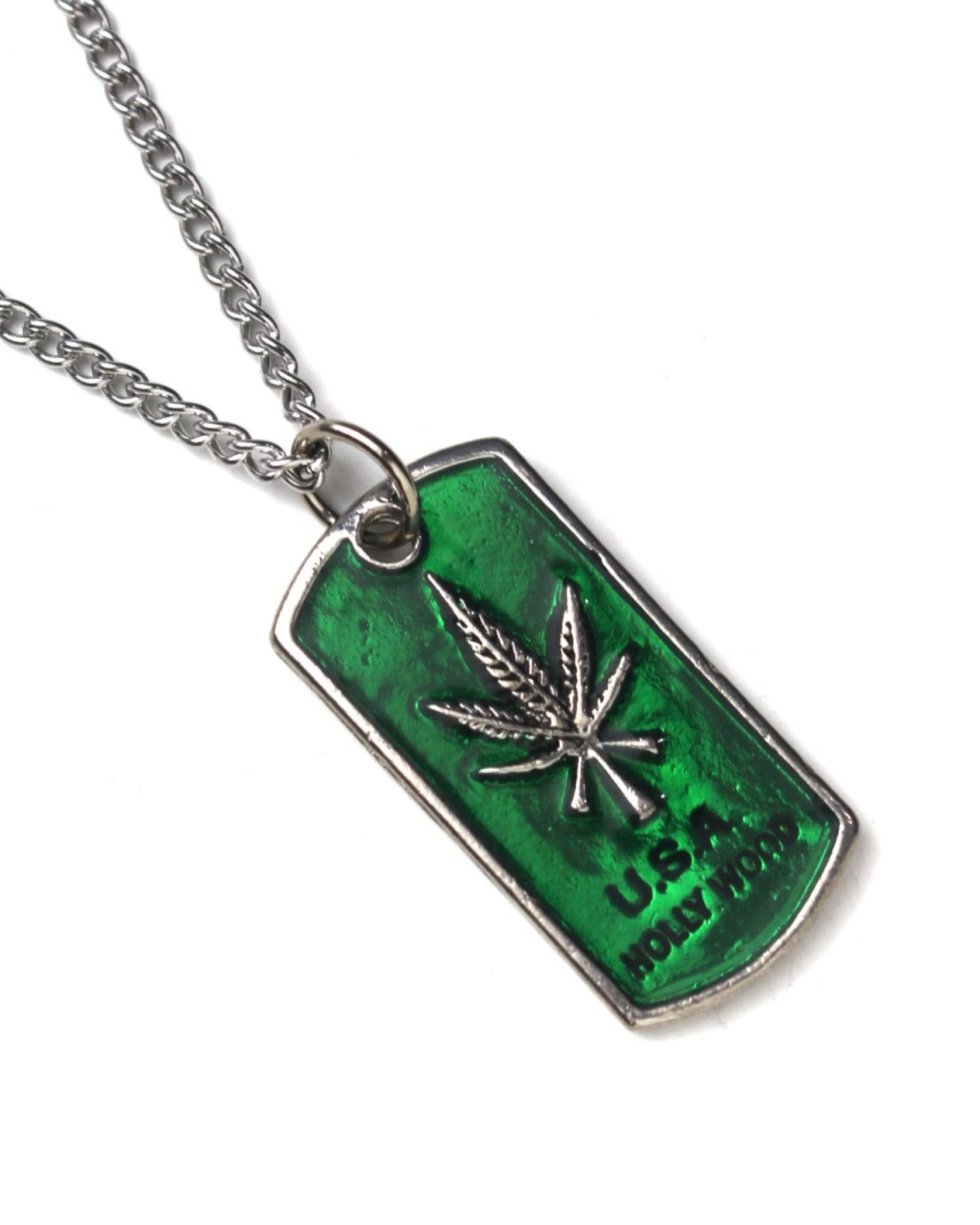 Vintage 2000S JAPANESE MADE GREEN CANNABIS DOG TAG NECKLACE Size ONE SIZE - 4 Thumbnail