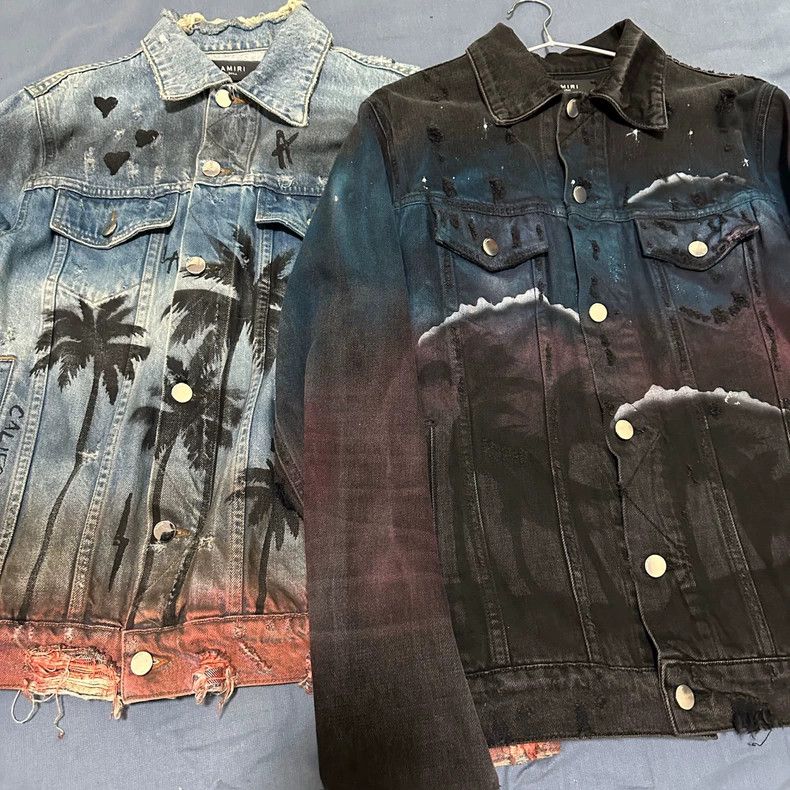 Amiri Amiri 18ss Palm tree palm rendering destroyed denim jacket Size US S / EU 44-46 / 1 - 1 Thumbnail
