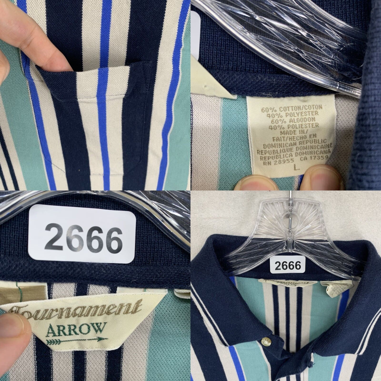 Arrow VINTAGE Tournament by Arrow Polo Shirt Mens Medium Long Striped Golf Shirt Size US M / EU 48-50 / 2 - 8 Thumbnail