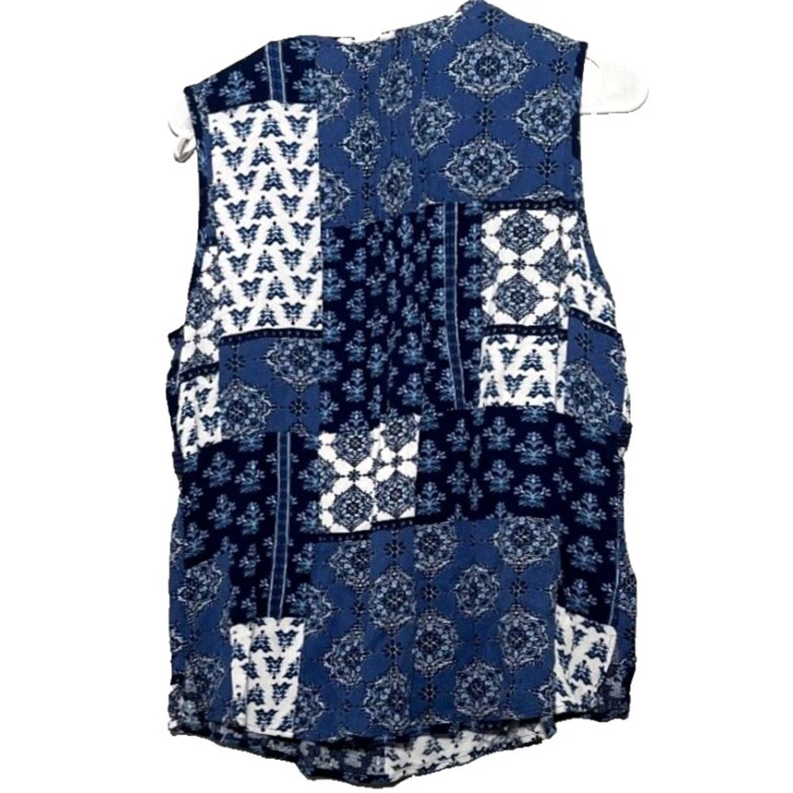 Vintage Pale Sky Top Womens M Blue Sleeveless Women Floral Patchwork Embroidered Boho Size M / US 6-8 / IT 42-44 - 2 Thumbnail