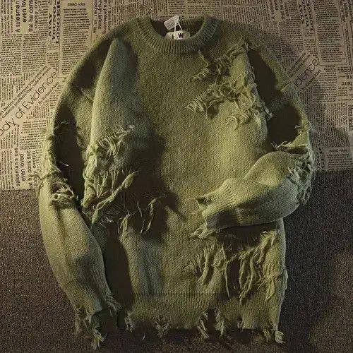 Vintage Distressed Khaki Knit Sweater Size US XL / EU 56 / 4 - 1 Thumbnail