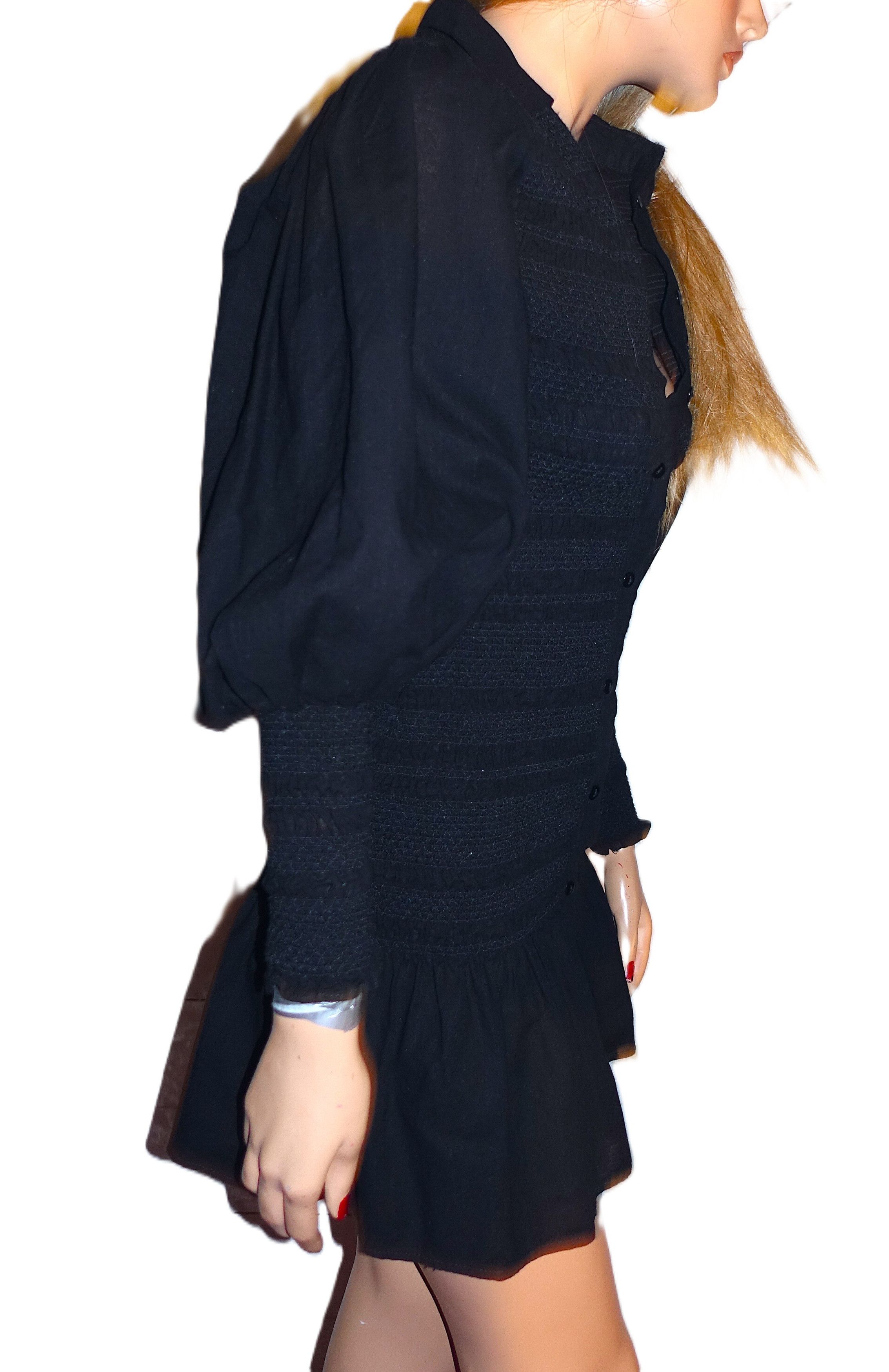 Asos Asos Design Black Puff Sleeve Shirt Dress 2 Size XS / US 0-2 / IT 36-38 - 6 Thumbnail