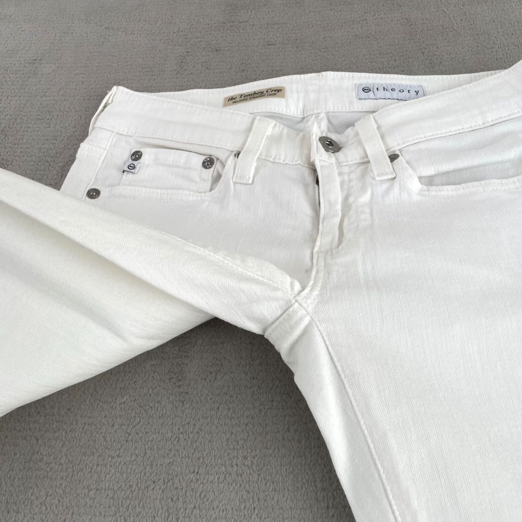 Theory AG Adriano Goldschmied x Theory Jeans Women 23R Cropped Tomboy Crop White Denim Slim 26x25 5-Pocket Size 40" / US 18 - 5 Thumbnail