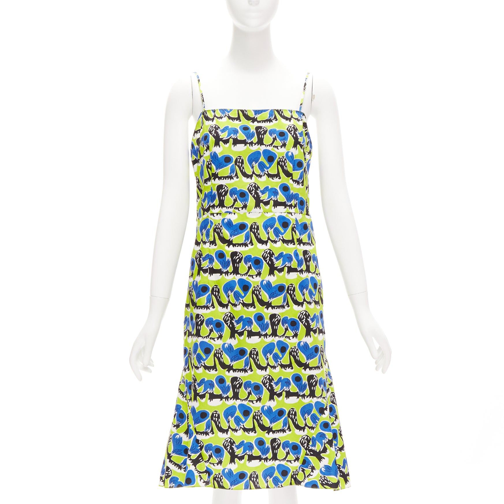 image of Marni Green Blue Geometric Print Cotton Kick Flared Summer Dress It42 M, Women's (Size Medium)
