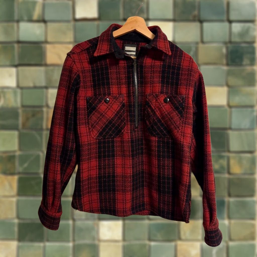 Momotaro Jeans Momotaro Jeans Red Black Check Wool Half-Zip Shirt Size 38 Mens Medium Size US M / EU 48-50 / 2 - 1 Thumbnail